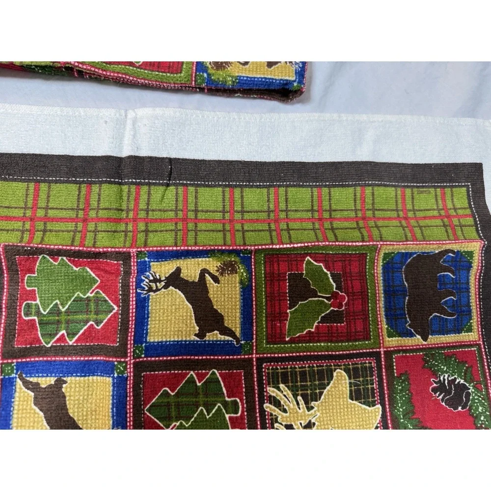 Christmas Kitchen Towels Lot of 2 Apple Country Bear Buck Deer Plaid Grandpacore